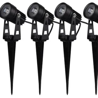 Gartenstrahler Set mit 4 Spots Netzteil, Erdspieß, 3000k, IP44 Gartenstrahler Set mit 4 Spots Netzteil, Erdspieß, 3000k, IP44