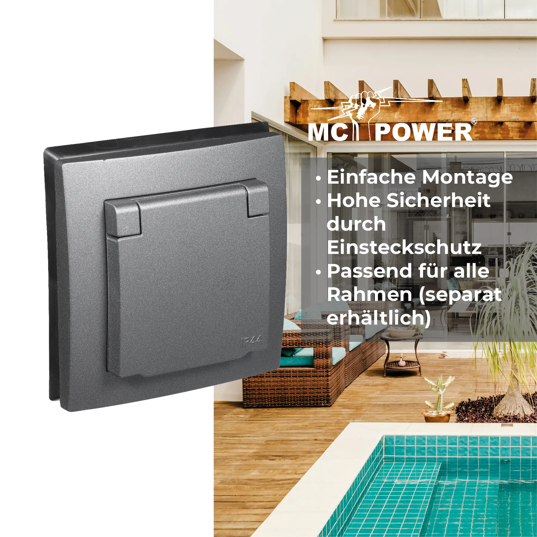 Schutzkontakt-Steckdose McPower ''Flair'' 250V/16A, UP, IP44, Steckanschluss – Bild 4