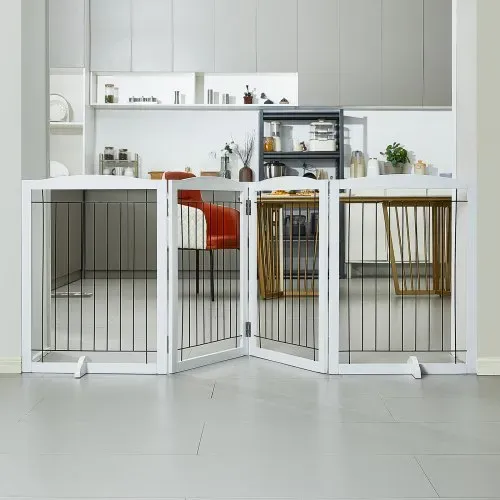 VEVOR Freistehendes Hundetor, Haustiertor, 610 x 813 mm Türschutzgitter 4-Platten-Faltbares Hundetor für Breite & Schmale Durchgänge, Erweiterbare Klappbare Hundebarriere, Weißes Treppenschutzgitter – Bild 7