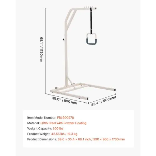 VEVOR Bettgalgen 990x900x1730 mm, höhenverstellbarer Krankenaufrichter, Bettaufrichter bis 136 kg, Aufstehhhilfe für ältere oder bettlägerige Menschen, für Krankenhaus, Pflegeheim & häusliche Pflege – Bild 6