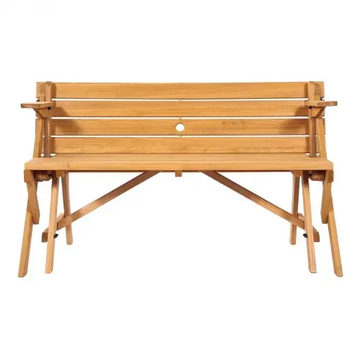 VEVOR 2 in 1 umwandelbarer & austauschbarer Picknicktisch, Outdoor-Tisch- und Bank-Set aus Holz, tragbare, faltbare Bank mit Loch für Schirm, Essmöbel für Garten, Hinterhof, Veranda (braun) – Bild 9