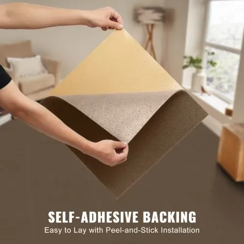 VEVOR Teppichfliesen zum Abziehen und Aufkleben, 457x457mm, selbstklebende Teppichbodenfliesen, weich gepolsterte Teppichfliesen, DIY-Installation für Schlafzimmer, Wohnzimmer (10 Stk., Dunkelbraun) – Bild 3