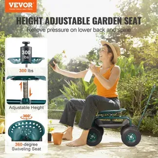 VEVOR Rollsitz Werkstattwagen aus Stahl bis 136kg belastbar Gartenwagen mit 25cm Griff und 45-54cm höhenverstellbarem Sitz Rollwagen 30PSI Reifendruck Arbeitssitz Gartensitz Grün VEVOR Rollsitz Werkstattwagen aus Stahl bis 136kg belastbar Gartenwagen mit 25cm Griff und 45-54cm höhenverstellbarem Sitz Rollwagen 30PSI Reifendruck Arbeitssitz Gartensitz Grün