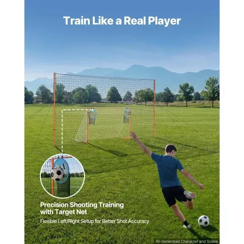 VEVOR Fußballtor 272 x 151 cm Tragbares Soccertor mit Eisenrohrrahmen, für Gärten Parks und Schulen, mit Ballfangnetz, Zielnetz, PE-Netz über 110 km/h, Bodenankern und Abspannseilen für Naturrasen – Bild 5