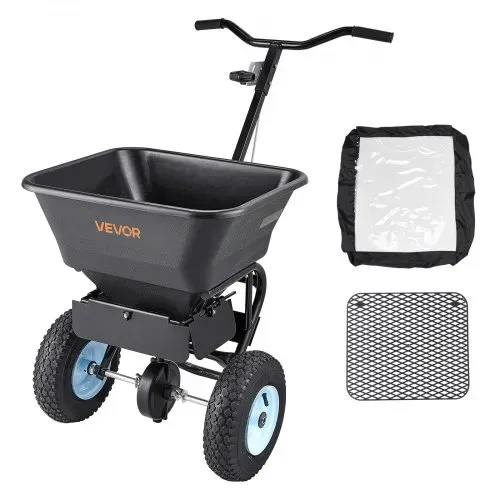 VEVOR Streuwagen, 45 kg Fassungsvermögen, Düngerstreuer, 0–3 m Streubreite, Schleuderstreuwagen mit 33 cm Luftreifen, Saatgutstreuer mit Einfülltrichter, als Aussaathilfe oder Düngerwagen – Bild 8