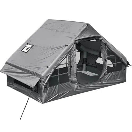 VEVOR Aufblasbares Zelt Campingzelt Luftzelt 2-4 Personen mit Pumpe Grau, für Outdoor-Aktivitäten Wasserabweisendes 420D Oxford-Gewebe Dachfenster Ofenrohrdurchführung Netzfenster & Tragetasche – Bild 10