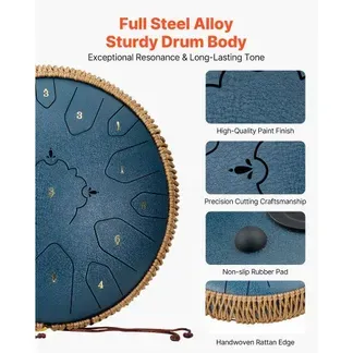 VEVOR Zungentrommel, 33 cm 15-Noten-Regentrommel, C-Dur-Musiktrommeln mit Notenbuch & Schlägeln, Steel Tongue Drum für Meditation, Yoga, musikalische Ausbildung für Anfänger, Marineblau VEVOR Zungentrommel, 33 cm 15-Noten-Regentrommel, C-Dur-Musiktrommeln mit Notenbuch & Schlägeln, Steel Tongue Drum für Meditation, Yoga, musikalische Ausbildung für Anfänger, Marineblau