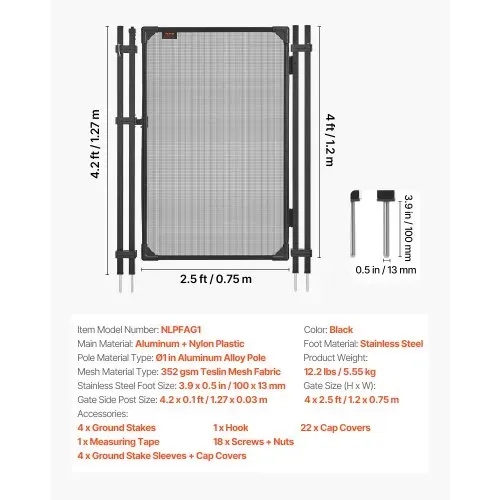 VEVOR Poolzaun Tor 1,2x0,75 m, Tür für Poolschutzzaun Kinderschutzzaun, Sicherheitstor-Set mit Selbstschließ- & Selbstverriegelungsfunktion, 352 g/m² Teslin-PVC-Gewebe, für Schwimmbecken, Schwarz – Bild 6