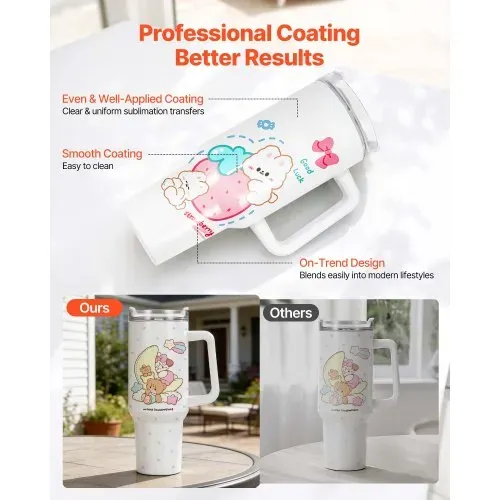 VEVOR Sublimationsbecher 8 Stk. (1183 mL), Sublimationstumblers aus Edelstahl mit Deckeln & Strohhalm & Griff, Doppelwandige Isolierte Sublimationsrohlinge für Individuelle DIY-Gestaltung Geschenke – Bild 2