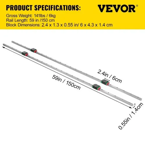 VEVOR Linearschiene 15CA, Linearlager-Gleitset mit 2 20-Schienenwellen von 1500 mm und 4 Lagerkissenblöcken – Bild 6