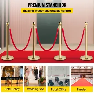 VEVOR Edelstahl Absperrpfosten Seil Abgrenzungsständer Kugelkopf 3 Rote Samtseile Goldene Säule 4 Packung Crowd Control Barriers Gold VEVOR Edelstahl Absperrpfosten Seil Abgrenzungsständer Kugelkopf 3 Rote Samtseile Goldene Säule 4 Packung Crowd Control Barriers Gold