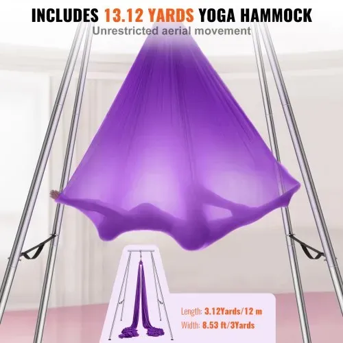 VEVOR Aerial Yoga Hängematte mit Yogarahmen 12 x 2,6 m, Lila Yoga Swing Air Fliegen, Yoga-Schaukel Hammock Swing 250 kg Max. Tragfähigkeit, inkl. Yoga-Socken & Fußpolster, Anti-Gravity-Übungen – Bild 3