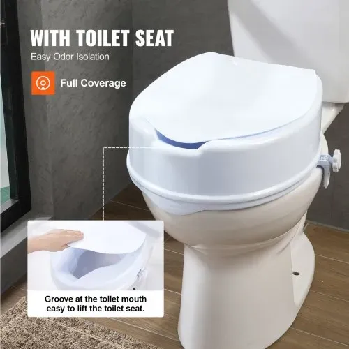 VEVOR Toilettensitzerhöhung Toilettenerhöhung 136 kg belastbar mit Toilettensitz & Doppelknopf, für Senioren Behinderte Patienten Schwangere Mediziner Weiß Universal Toilettensitzerhöhung – Bild 5