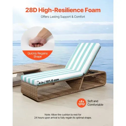 VEVOR Deckchair Auflagen, 2032x660x98 mm, Liegenauflagen für Außenbereich, wasserabweisend & farbecht, Sonnenliegen-Kissen mit Bändern, Terrassen-Liegepolster für Pooldeck, grün-weiß gestreift – Bild 2