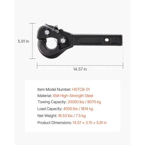 VEVOR Anhängerkupplung, 9070 kg Anhängelast, Bolzenkupplungsempfänger für 50,8 mm Anhängehaken, passend für 63,5-76,2 mm Lünettenring, schwarze Pulverbeschichtung, für verschiedene Anhänger – Bild 6
