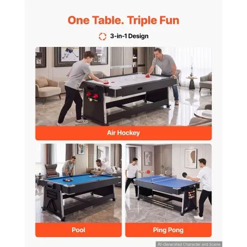 VEVOR Spieltisch Kombi 3 in 1 Airhockeytisch Billardtisch Tischtennistisch für Familienabende, Partys und Unterhaltung, Schneller Wechsel per Flip-Design, Luftstromsystem und Komplettes Zubehörset VEVOR Spieltisch Kombi 3 in 1 Airhockeytisch Billardtisch Tischtennistisch für Familienabende, Partys und Unterhaltung, Schneller Wechsel per Flip-Design, Luftstromsystem und Komplettes Zubehörset
