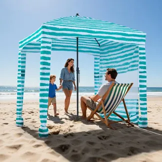 VEVOR Strand-Cabana 183 x 183 cm Strandüberdachung mit Seitenwand, UPF 50+ Sonnenschutz, Strandpavillon mit Sandsäcken, tragbarer Sonnenschutz Sonnenschirm für Familie, grüne Streifen VEVOR Strand-Cabana 183 x 183 cm Strandüberdachung mit Seitenwand, UPF 50+ Sonnenschutz, Strandpavillon mit Sandsäcken, tragbarer Sonnenschutz Sonnenschirm für Familie, grüne Streifen