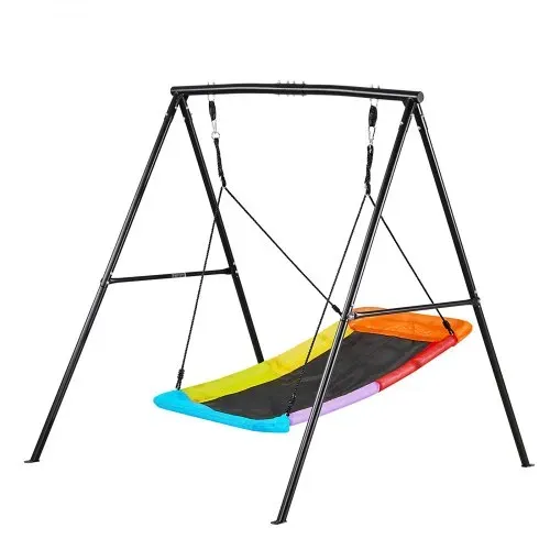 VEVOR Gartenschaukel mit A-förmigem Metallgestell, Schaukelsitz (150 x 81 cm), bis zu 199,6 kg Tragkraft, Schaukelset Outdoor, Verstärkt mit Spiralförmigen Bodenankern, Kinderschaukel Farbenfroh – Bild 8