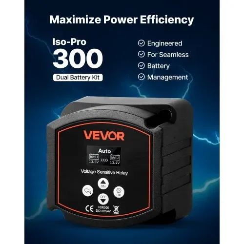 VEVOR Trennrelais, 12 V, 300 A, Doppelbatterie Isolator mit LCD-Bildschirm, intelligenter Batterietrennschalter für Lithium- & Blei-Säure-Batterien, für Auto, LKW, Wohnmobil, UTV, ATV, Boot – Bild 2