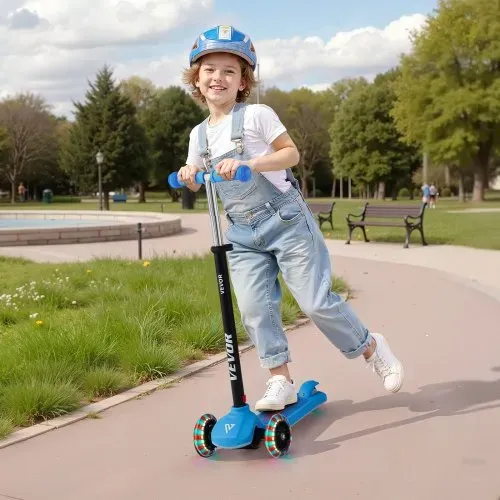 VEVOR Scooter (3 Räder) ab 3 Jahren, Cityroller Kinderroller mit leuchtenden Rädern & höhenverstellbarem Lenker & rutschfestem Deck & leichtem Aluminiumrahmen, Tretroller bis zu 75 kg, Blau – Bild 7