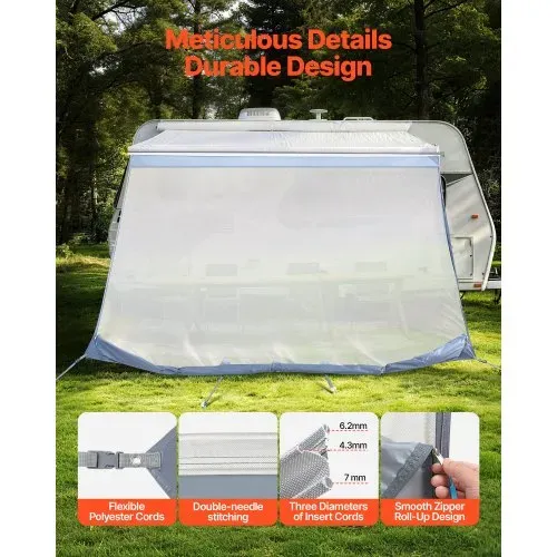 VEVOR Sonnenschutz (2 x 3,3 m) für Markisen (3,5 m), Markisen-Vorderwand mit UV50+ & Reißverschluss-PU-Bezug & Doppelt Genähtem Polyester-Netzgewebe, Regenschutz für Wohnmobil, Camping & Wohnwagen – Bild 4