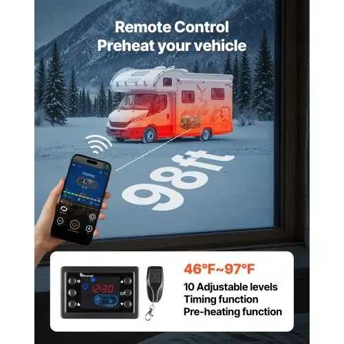 VEVOR Dieselheizung Lufterhitzer 5-8KW, DC 12 V/24 V, tragbarer All in One Standheizung mit Bluetooth-Steuerung & Fernbedienung & LCD-Bildschirm, 7 L Kraftstofftank für Lkw Wohnmobile SUVs – Bild 5