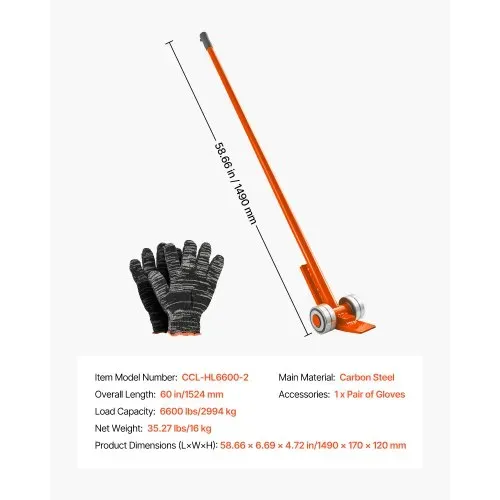 VEVOR Lastenheber, 2294 kg Tragkraft, 1524 mm Länge, Möbelheber mit Handschuhen, Transporthilfe mit Stahlfelgen für schwere Möbel, Gegenstände & Betonblöcke, ideal für Umzug & Schwerlasttransport – Bild 6