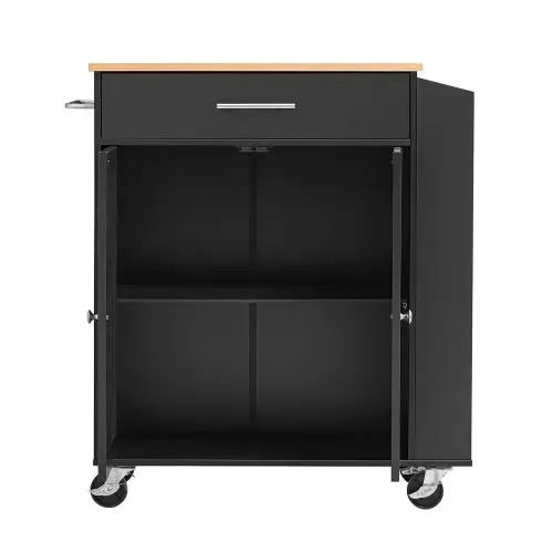 VEVOR Kücheninselwagen mit 1 Schublade & 2 Türen Schwarz Mobile Kücheninsel, Küchenwagen mit Gewürzhalter, Handtuchhalter, Tischplatte (640 x 380 x 15 mm) & Verstellbaren Regalböden fürs Esszimmer – Bild 8