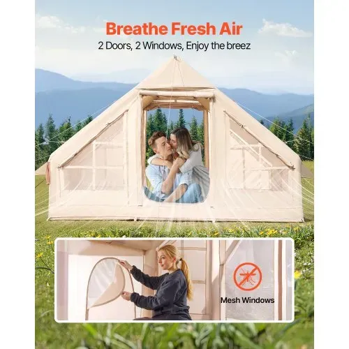 VEVOR Aufblasbare Zelte für Camping 3x2x2m, 3–5 Personen, 300D Oxford 4-Jahreszeiten-Glamping-Zelt mit Handpumpe, Ofenanschluss, 2 Türen & 2 Netzfenstern, inkl. Aufbewahrungstasche für Transport – Bild 4