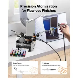 VEVOR Airbrush Set 1/6 PS mit Luftkompressor, 3 Dual Action Airbrush Pistolen mit 3 Düsen (0,3/0,3/0,35mm) & Schlauch & Acrylfarbe, für Kuchendekoration Modellmalerei Nagelkunst geräuscharm VEVOR Airbrush Set 1/6 PS mit Luftkompressor, 3 Dual Action Airbrush Pistolen mit 3 Düsen (0,3/0,3/0,35mm) & Schlauch & Acrylfarbe, für Kuchendekoration Modellmalerei Nagelkunst geräuscharm