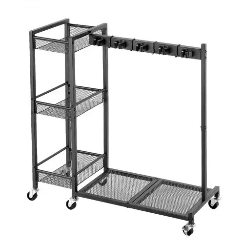 VEVOR Gartengeräte Ständer 851x300x865mm Gerätehalter Klemmsystem Schwarz, Aufbewahrungsregal für Garage Schuppen Garten, Organizer aus Stahl für Besen Mopp Rechen, mit 3 Ablagefächern Haken & Rollen – Bild 10