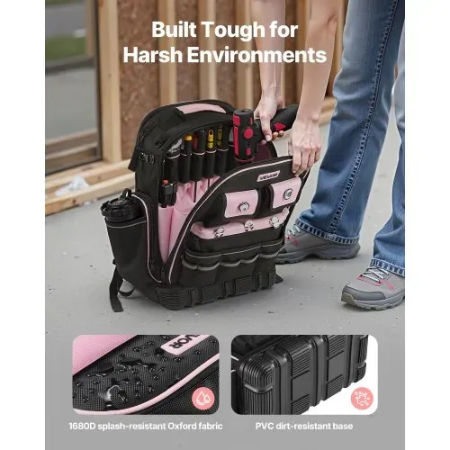 VEVOR Werkzeugrucksack, 56 Taschen, Werkzeug-Aufbewahrungs-Organizer, Backpack mit Laptopfach, Baustellenrucksack, Werkzeugtasche für Elektriker, Reparaturarbeiter & Heizungstechniker – Bild 2