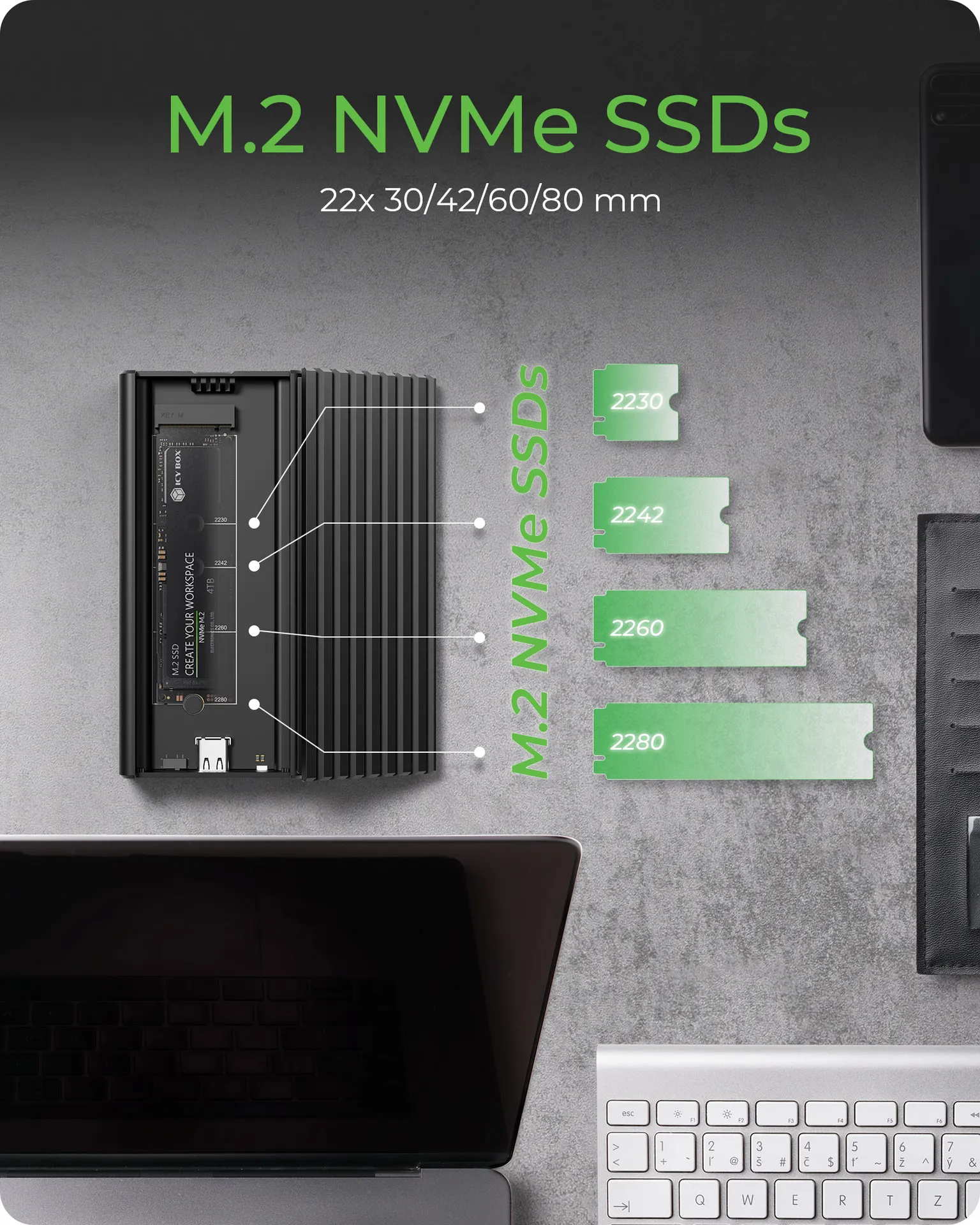 ICY BOX IB-1917M-C32a, Gehäuse für NVMe M.2 SSD zu Type-C® USB 3.2 Gen 2x2, 20 Gbit/s – Bild 3