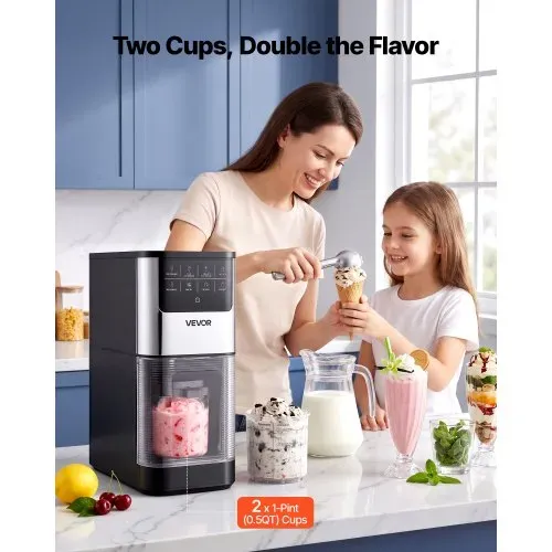 VEVOR Eismaschine, 7-in-1-Gerät für Gelato, Sorbet, Milchshake, Frozen Yogurt & Light-Eiscreme, Hausgemachte Eismaschine mit Ein-Knopf-Funktion zum Einrühren und Nachdrehen, Glatte Cremige Textur – Bild 2