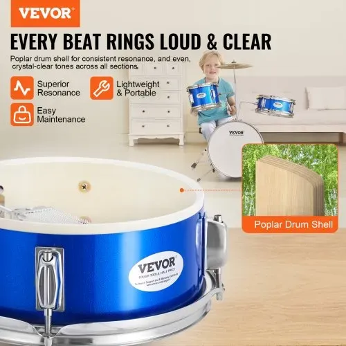 VEVOR Schlagzeugset, 3-teilig, Drum Set mit verstellbarem Thron-Becken-Pedal, zwei Paar Drumsticks, ca. 20 cm Tom Drum, 25 cm Snare Drum, 36 cm Bass Drum, Starter-Schlagzeugset für Kinder, blau VEVOR Schlagzeugset, 3-teilig, Drum Set mit verstellbarem Thron-Becken-Pedal, zwei Paar Drumsticks, ca. 20 cm Tom Drum, 25 cm Snare Drum, 36 cm Bass Drum, Starter-Schlagzeugset für Kinder, blau