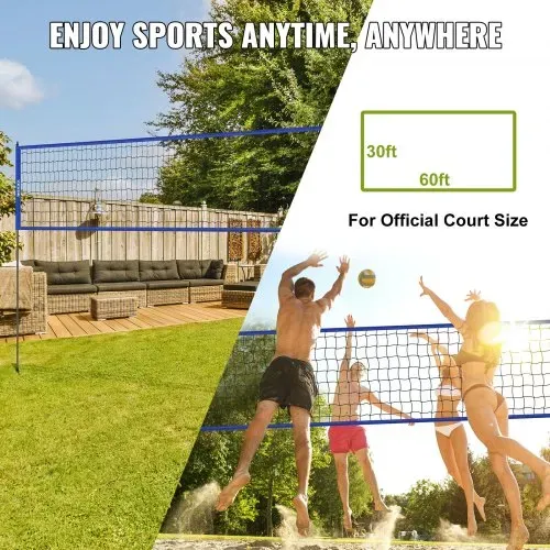 VEVOR Volleyballnetz Höhenverstellbares Volleyballnetz Set, 9,7 x 2,4 m Tragbarer Beachvolleyball-Netz, Blau Volleyballnetz Faltbare Volleyballnetz mit Volleyball & Tragetasche, für Garten, Strand – Bild 6