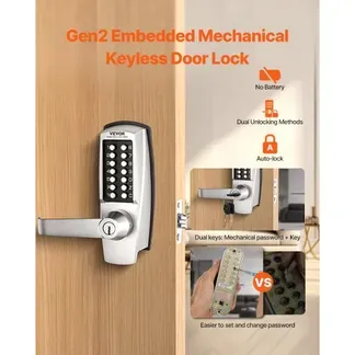 VEVOR mechanisches schlüsselloses Türschloss mit einseitiger Tastatur (14 Tasten), schlüsselloses Türschloss mit Griff & Schlüsseln, eingebautes Codeschloss für Haus Büro Außenzaun Hof Silber VEVOR mechanisches schlüsselloses Türschloss mit einseitiger Tastatur (14 Tasten), schlüsselloses Türschloss mit Griff & Schlüsseln, eingebautes Codeschloss für Haus Büro Außenzaun Hof Silber
