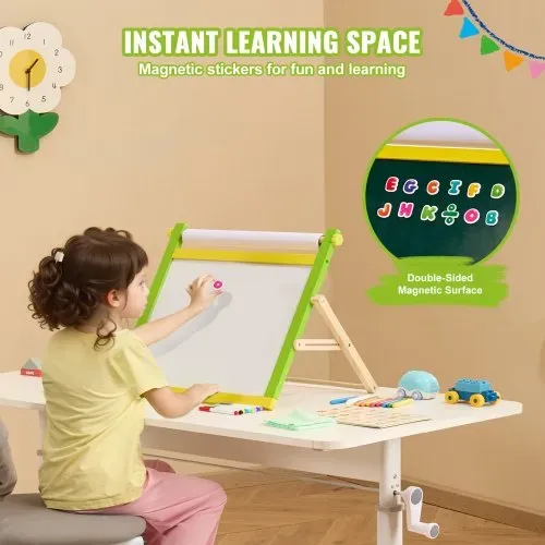 VEVOR Kindertafel, 3-in-1-hölzerne doppelseitige Spieltafel für Kinder mit magnetischem Whiteboard, Kreidetafel, Papierrolle, faltbarem Zeichenbrett mit Malzubehör für Kinder im Alter von 3-14 Jahren – Bild 3