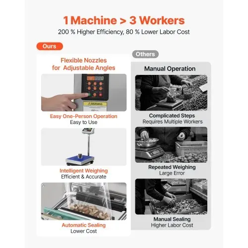 VEVOR Pulververpackungsfüllmaschine Vollautomatische Abfüllmaschine 3-200g, Intelligentes Wiegen Abfüllen & Abpacken, Edelstahl, Bodenaufstellung, Ideal für Nüsse Samen Tee Kaffeebohnen Getreide Mehl – Bild 2