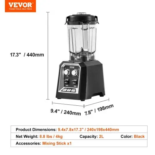 VEVOR Mixer kommerzieller Standmixer 2200 W mit Behälter aus Kunststoff, Hochleistungsmixer Power Profi Mixer Küchenmixer mit 3 Funktionen, für gefrorene Getränke Shakes Smoothies und Crush Ice, schwarz – Bild 6
