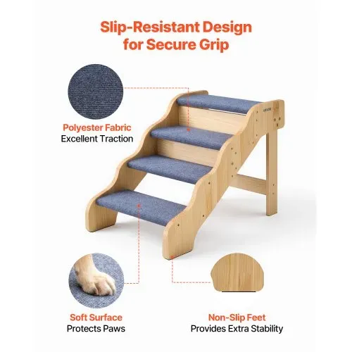 VEVOR Hundetreppe 740x430x500 mm, 4-stufige Hautiertreppe, klappbare Holztreppe geeignet für kleine, mittlere, große, ältere Haustiere sowie Welpen bis 68 kg, Hundeleiter für Betten, Sofas & Autos – Bild 3
