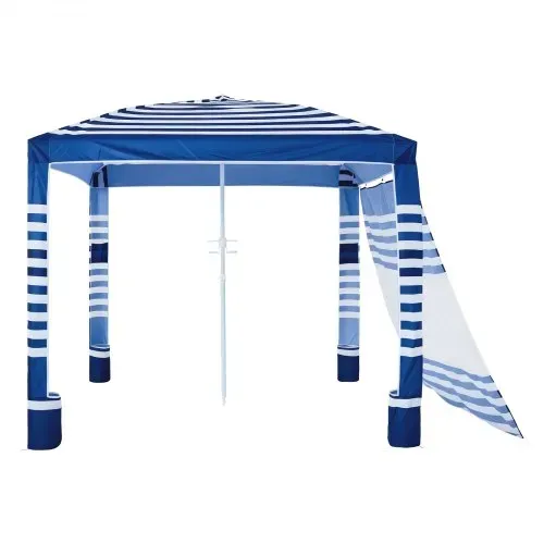 VEVOR Strand-Cabana, 2,4 x 2,4 m Strandüberdachung mit Seitenwand, UPF 50+ Sonnenschutz, Cabana mit Sandsäcken, höhenverstellbarer & tragbarer Sonnenschutz für Familie, marineblaue Streifen – Bild 9