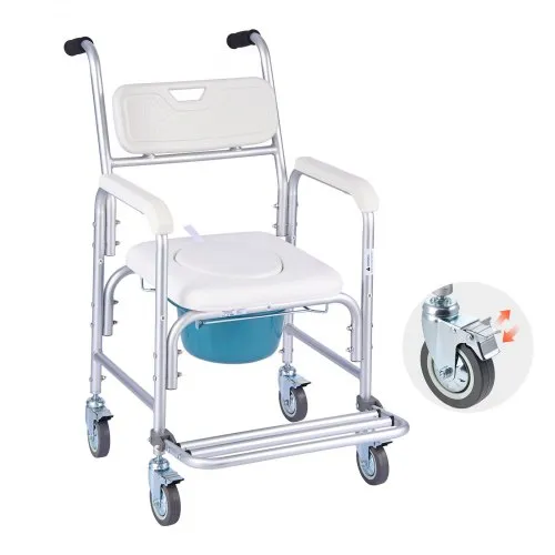 VEVOR Nachttoilettenstuhl 159 kg belastbar, rollbare Toilettensitzerhöhung mit gepolsterter Sitzfläche/Rückenlehne/hochklappbarer Fußstütze, abnehmbarer 5 L Eimer, Duschrollstuhl für Senioren VEVOR Nachttoilettenstuhl 159 kg belastbar, rollbare Toilettensitzerhöhung mit gepolsterter Sitzfläche/Rückenlehne/hochklappbarer Fußstütze, abnehmbarer 5 L Eimer, Duschrollstuhl für Senioren