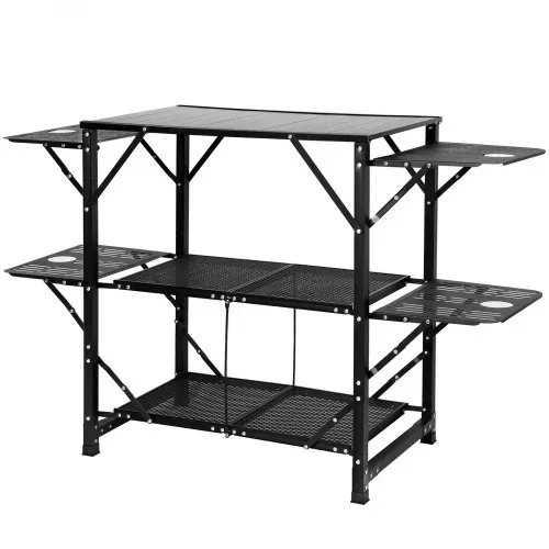 VEVOR Camping-Küchentisch, Aluminium, Faltbar, Tragbar, Outdoor-Kochstation mit 4 Eisenseiten, 2 Regalen und Tragetasche, Schnelle Installation für Picknick, Grillen, Strand, Reisen usw. – Bild 9