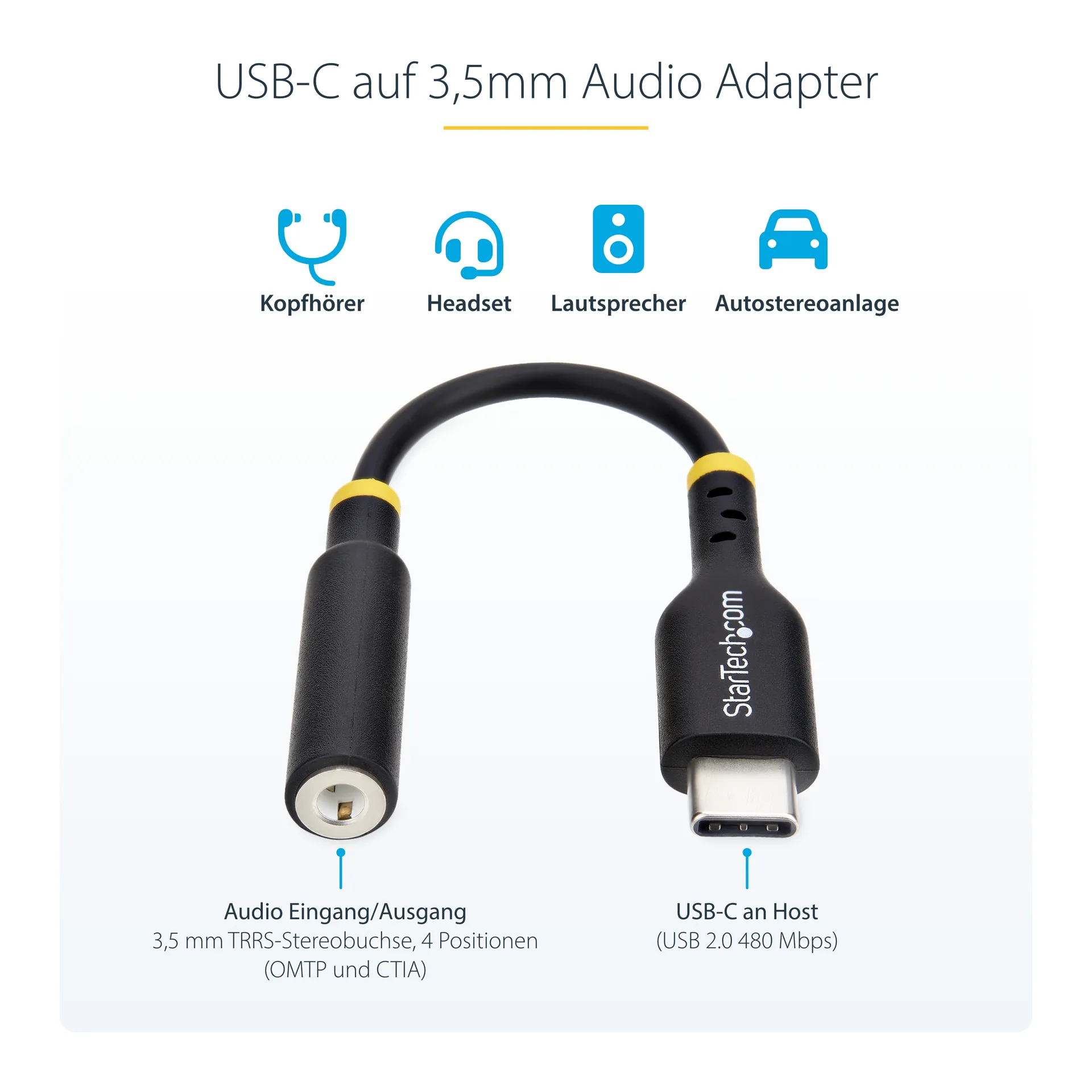 StarTech.com USB C Kopfhörer Adapter, USB C TRRS Kopfhörer-Headset Audio, USB-C auf 3.5 mm Klinke, Hi-Fi 32-Bit-DAC, USBC zu Klinke für PC, Handy, Laptop, Tablet, Thunderbolt Kompatibel – Bild 7