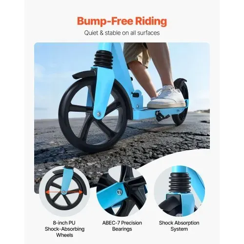 VEVOR Scooter (2 Räder) für Kinder ab 8 Jahren, Cityroller Kinderroller Straßenroller mit höhenverstellbarem Lenker & rutschfestem Deck, faltbarer Tretroller bis zu 100 kg, Schwarz + Blau – Bild 2