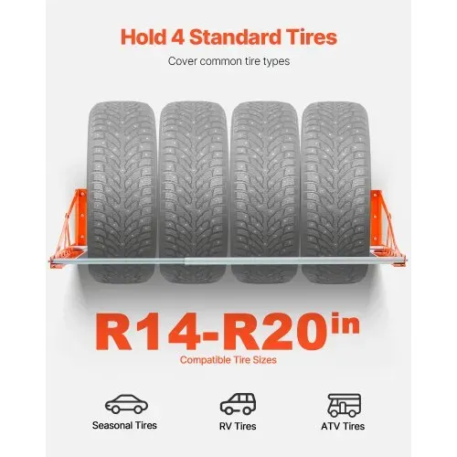 VEVOR Reifenregal Reifenständer Garagenregal zur Wandmontage 787-1440 mm verstellbar, Q235 Hochleistungs-Reifenlagerregal aus Stahl für Standardreifen (R355,6 bis R508 mm), max. Tragkraft 181 kg VEVOR Reifenregal Reifenständer Garagenregal zur Wandmontage 787-1440 mm verstellbar, Q235 Hochleistungs-Reifenlagerregal aus Stahl für Standardreifen (R355,6 bis R508 mm), max. Tragkraft 181 kg