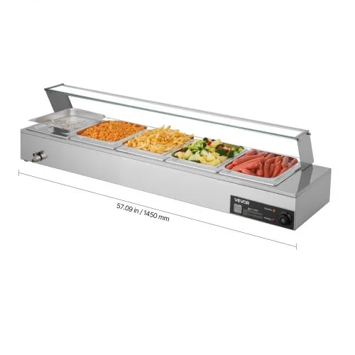 VEVOR kommerzieller Speisenwärmer mit Glasabdeckung & 5 Behälter (1/2-Größe) 1,5 kW Buffetwärmer Edelstahl, Buffetbehälter Buffet-Wasserbad Speisenwärmstation für Restaurants Partys Buffets VEVOR kommerzieller Speisenwärmer mit Glasabdeckung & 5 Behälter (1/2-Größe) 1,5 kW Buffetwärmer Edelstahl, Buffetbehälter Buffet-Wasserbad Speisenwärmstation für Restaurants Partys Buffets