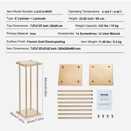 VEVOR 4er-Set Blumenhocker Eckig 20x20x60cm Blumenständer Eisen Beistelltisch Modern Blumensäule Gold-Galvanisierung Pflanzenhocker Pflanzenständer Metallständer für Dekoration von Bars Hotels Cafés – Bild 6