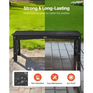 VEVOR Gartenbank Gartenmöbel Bänke 113 cm 272 kg Tragkraft, wetterfeste Verandabank mit verstellbaren Fußpolstern & dickem Bein, Terrassenbank aus Kunststoff für Garten Park Hof Veranda, Schwarz VEVOR Gartenbank Gartenmöbel Bänke 113 cm 272 kg Tragkraft, wetterfeste Verandabank mit verstellbaren Fußpolstern & dickem Bein, Terrassenbank aus Kunststoff für Garten Park Hof Veranda, Schwarz